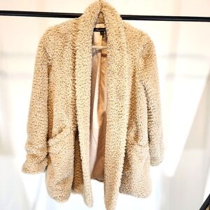 Kenneth Cole Teddy Bear Faux Fur Coat Beige Jacket Size Small